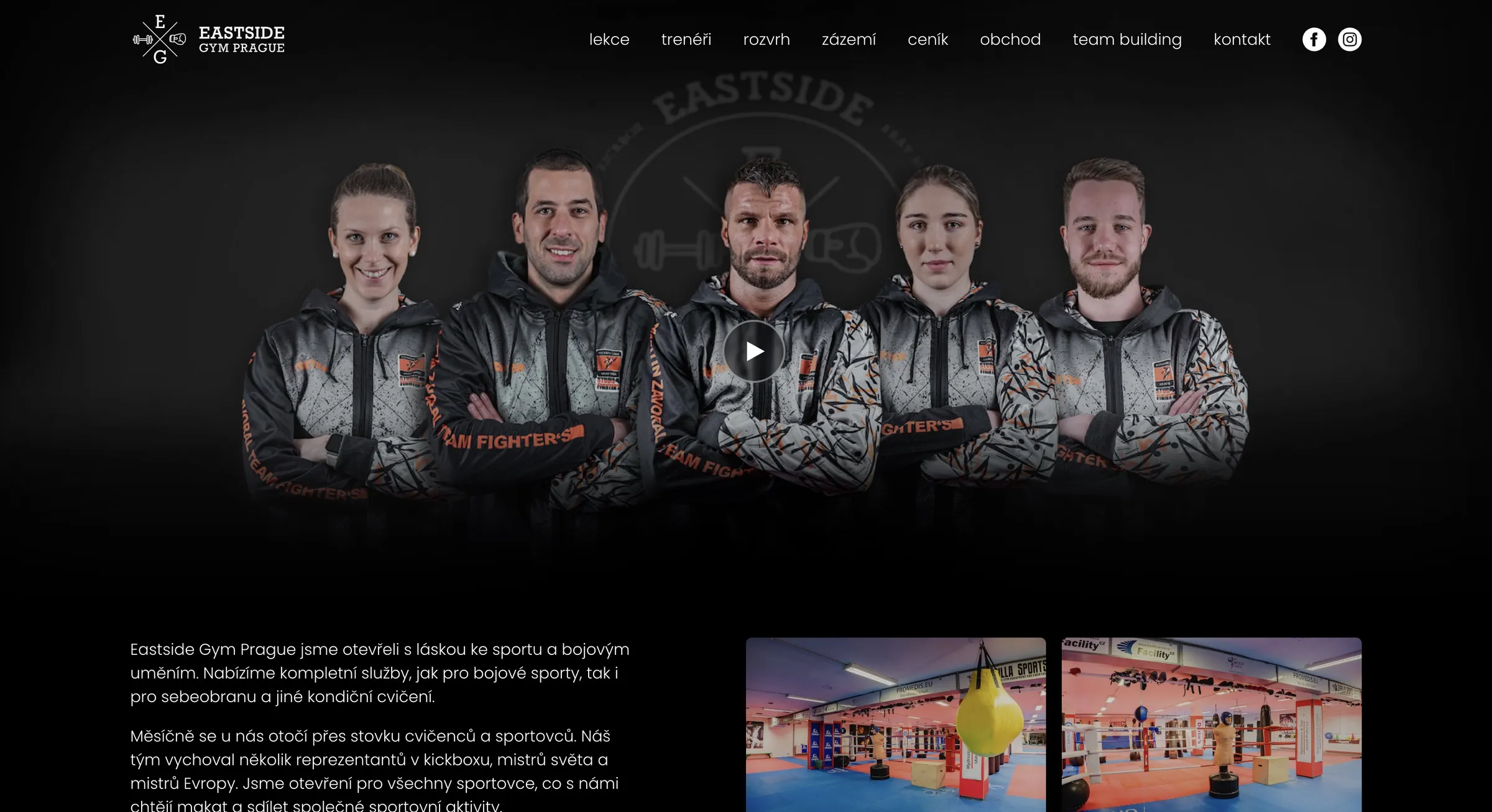 Homepage of the Eastside Gym website with the trainer team