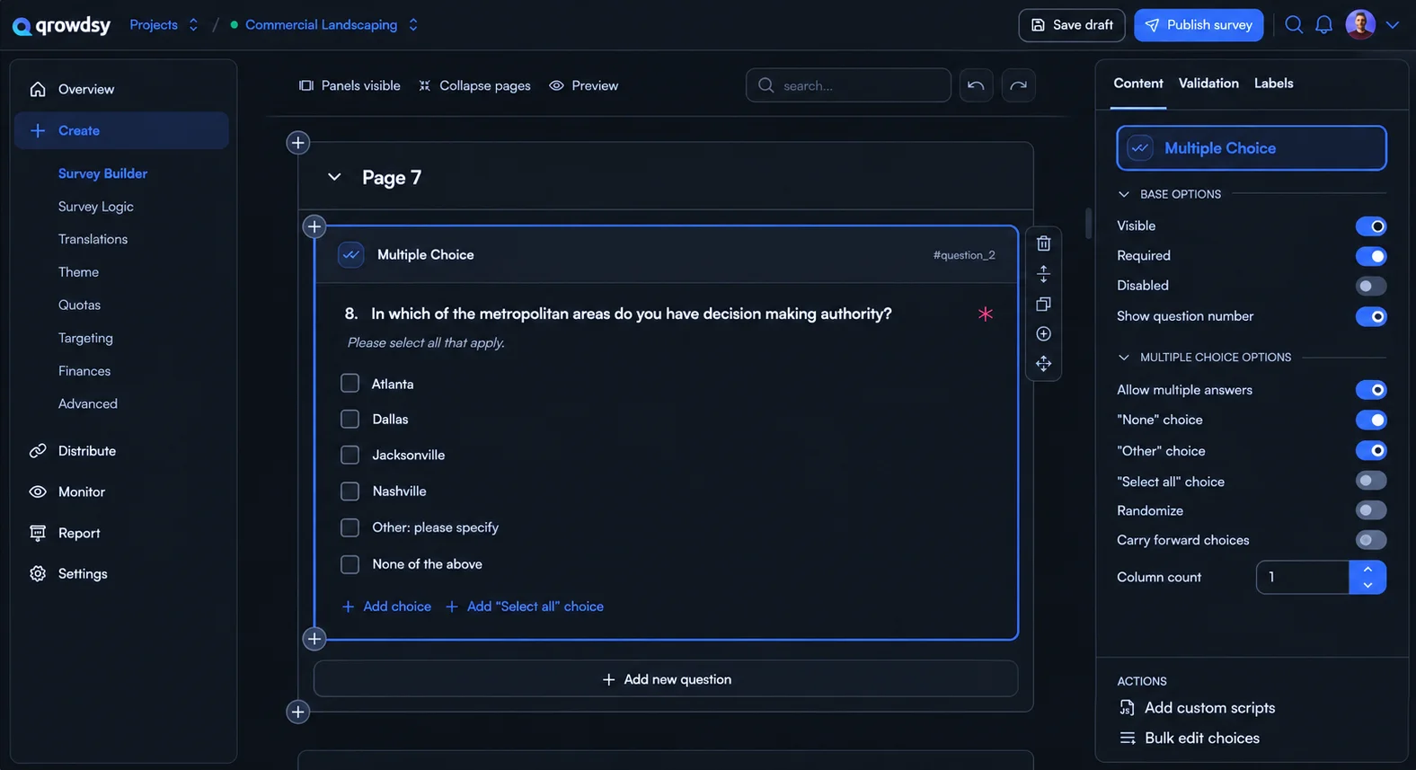 Questionnaire editor in the Iqurate web application in dark mode